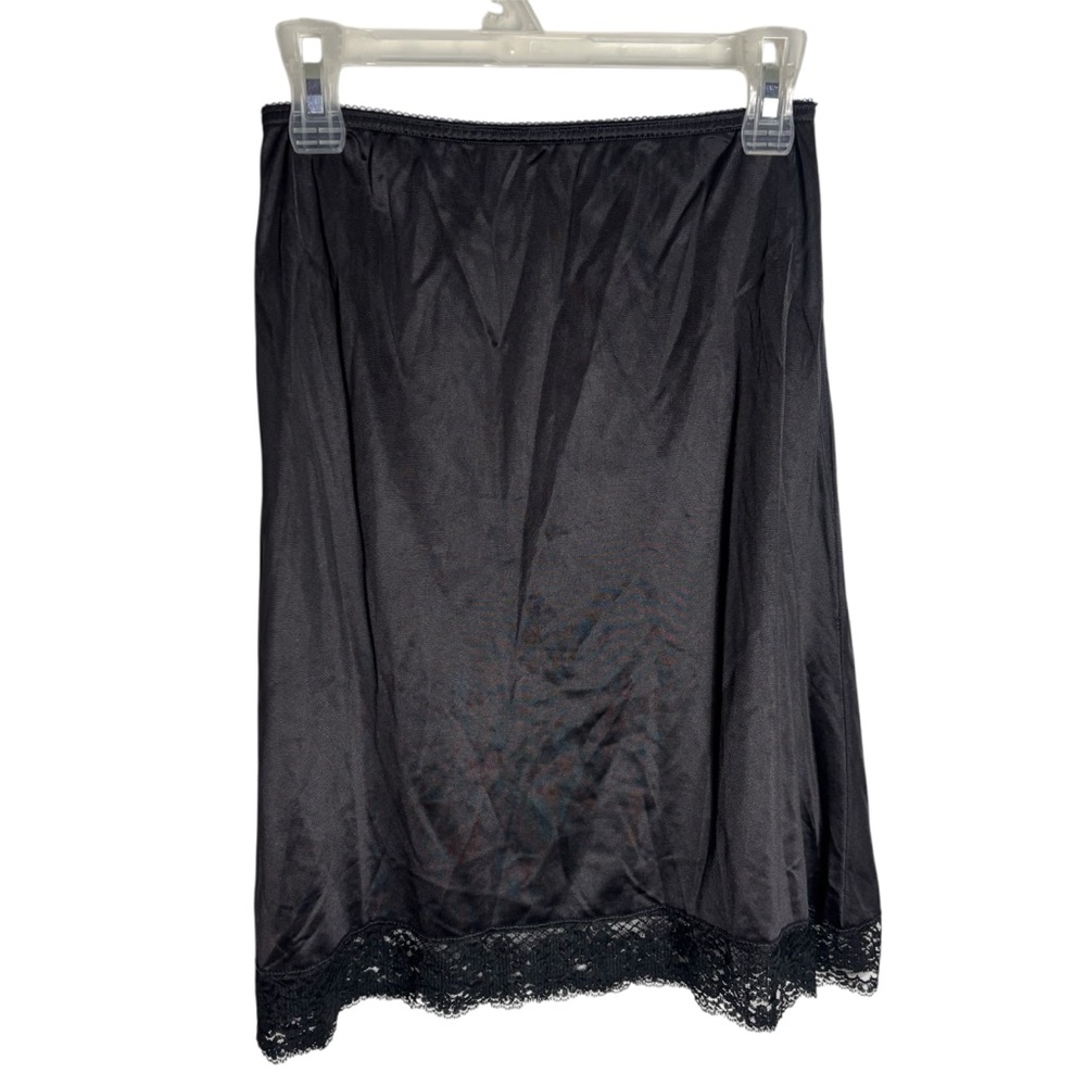 Vintage Black nylon satin lace trim half slip size small